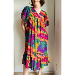 Vintage 80s India Cotton House Dress Size Small Dopamine Colors Vacation Vibes